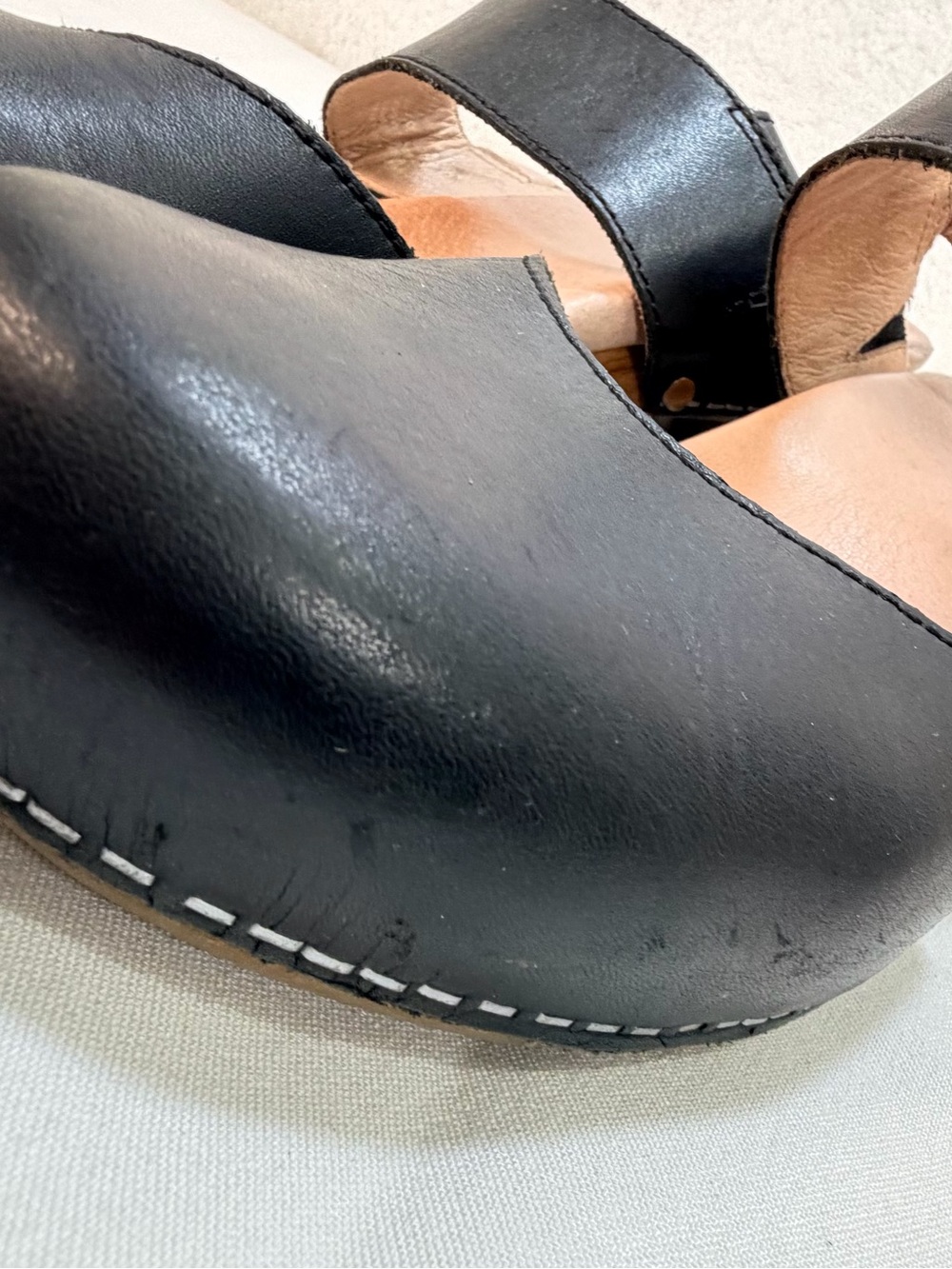 Dansko Size 40 Black Leather Mary Jane Clog Sandals Wood Look Block Heel 9.5 View 5